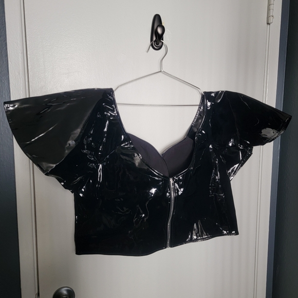 Vixen Miss Kitty Babydoll Top In Black Vinyl - Picture 3 of 4